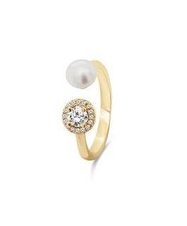 Brilio Silver Beautiful gold-plated ring with real pearl and zircons RI062Y
