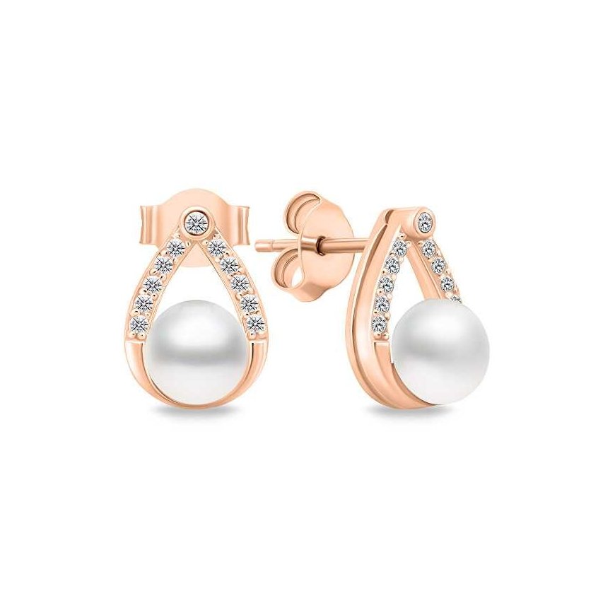 Brilio Silver Charming bronze earrings with pearls and zircons EA615R