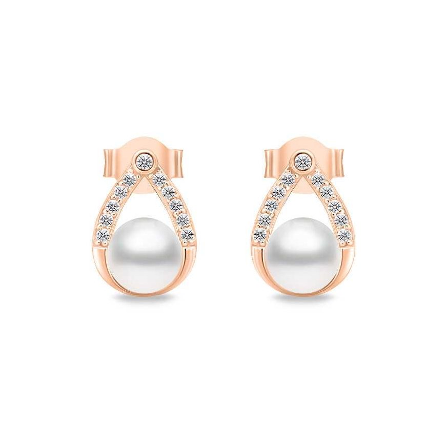 Brilio Silver Charming bronze earrings with pearls and zircons EA615R – 2