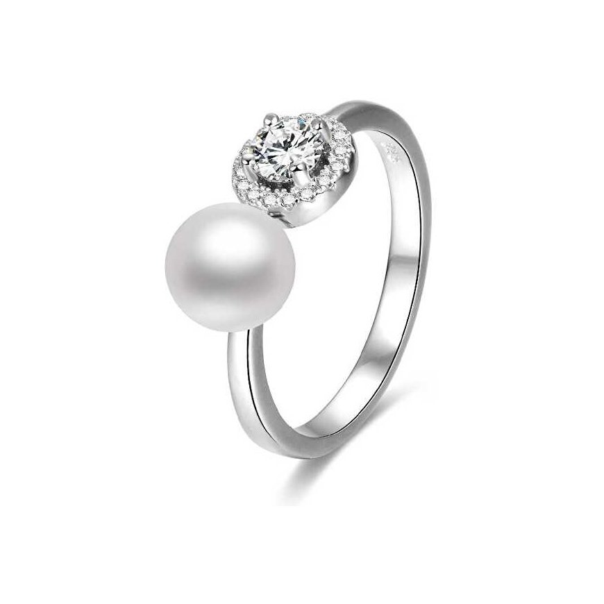 Beneto Open silver ring with zircons and AGG339 pearl