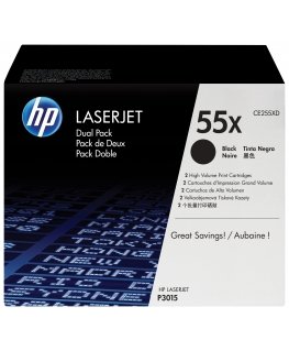 HP 55X 2-pack High Yield Black Original LaserJet Toner Cartridges tonerio kasetė 2 vnt Originalus Juoda