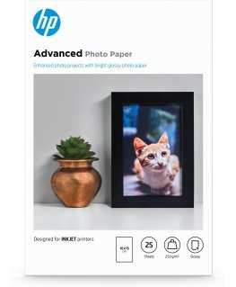 HP Advanced Photo Paper, Glossy, 250 g/m2, 10 x 15 cm (101 x 152 mm), 25 sheets