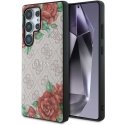 Guess Leather 4G Flowers Print Metal Classic Logo MagSafe Case Samsung Galaxy S25 Ultra Pink -puhelimelle