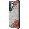 Guess Leather 4G Flowers Print Metal Classic Logo MagSafe Case Samsung Galaxy S25 Ultra Pink -puhelimelle