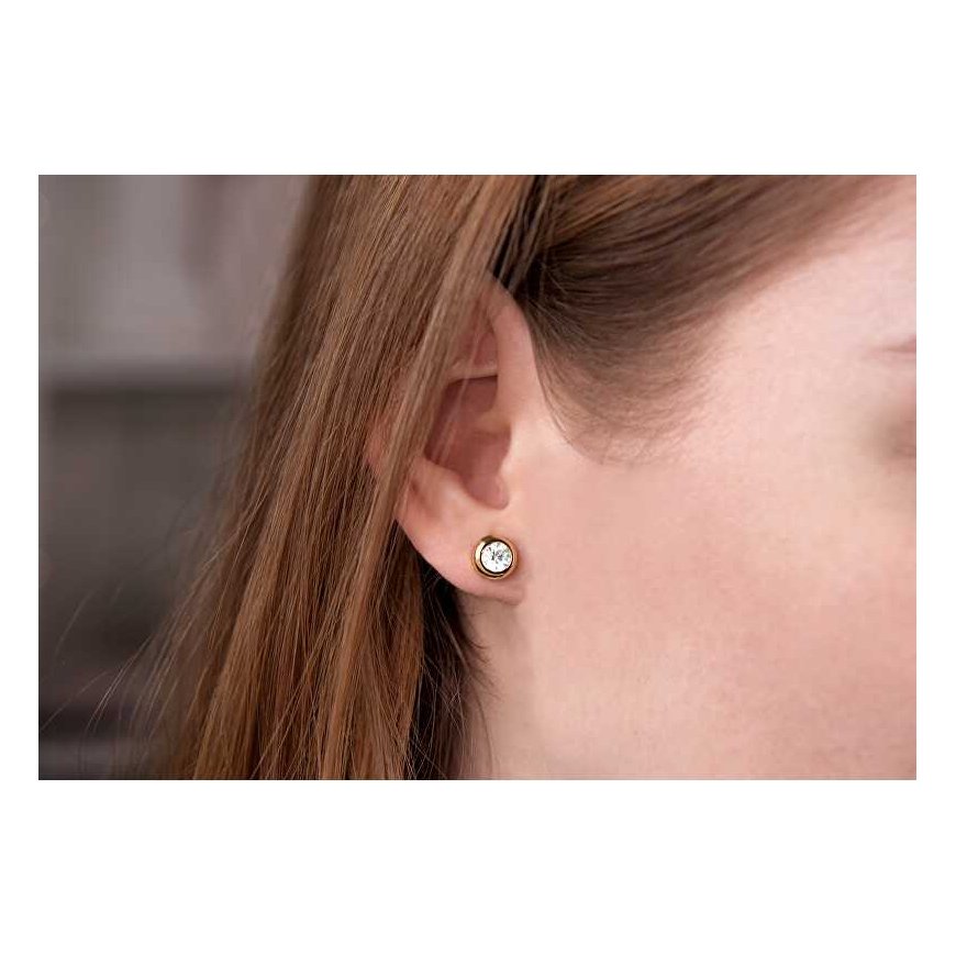 Troli Small gold-plated earrings with clear crystal – 3