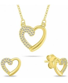Brilio Silver Charming gold-plated jewelry set Hearts with zircons SET259Y (necklace, earrings)