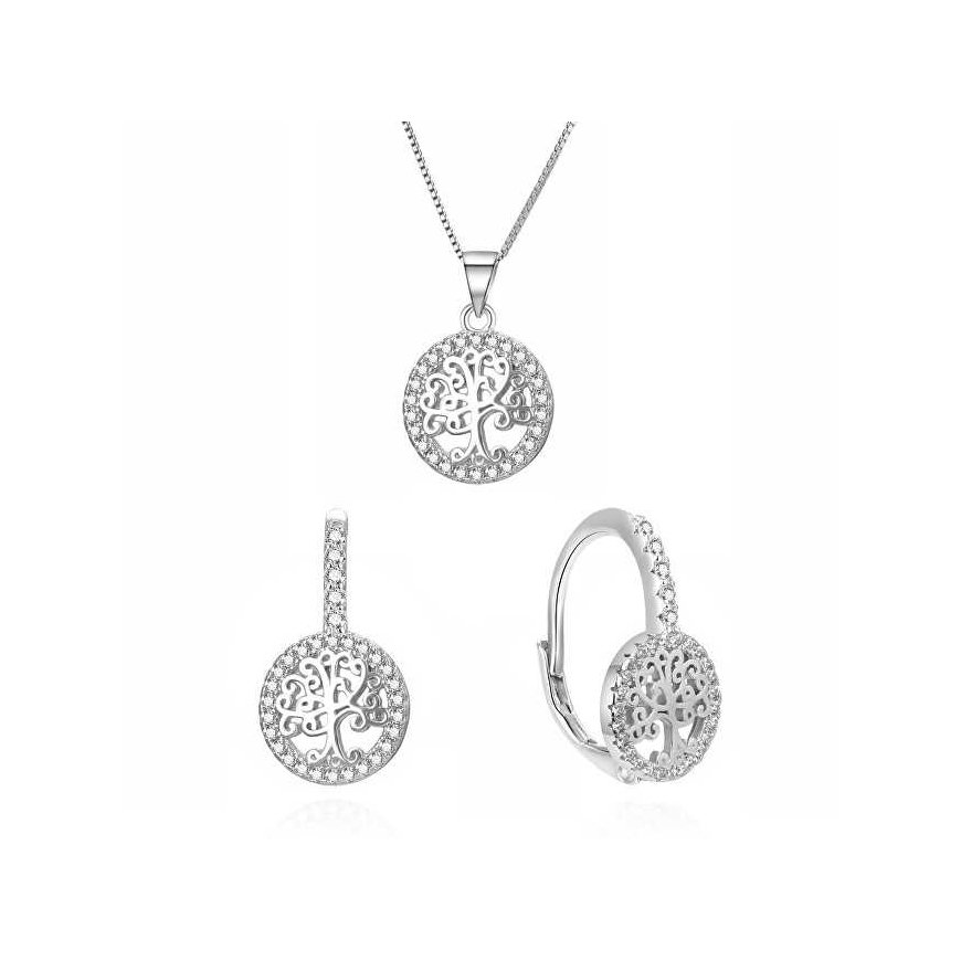 Agate Stylish silver jewelry set Tree of Life AGSET368R (chain, pendant, earrings)