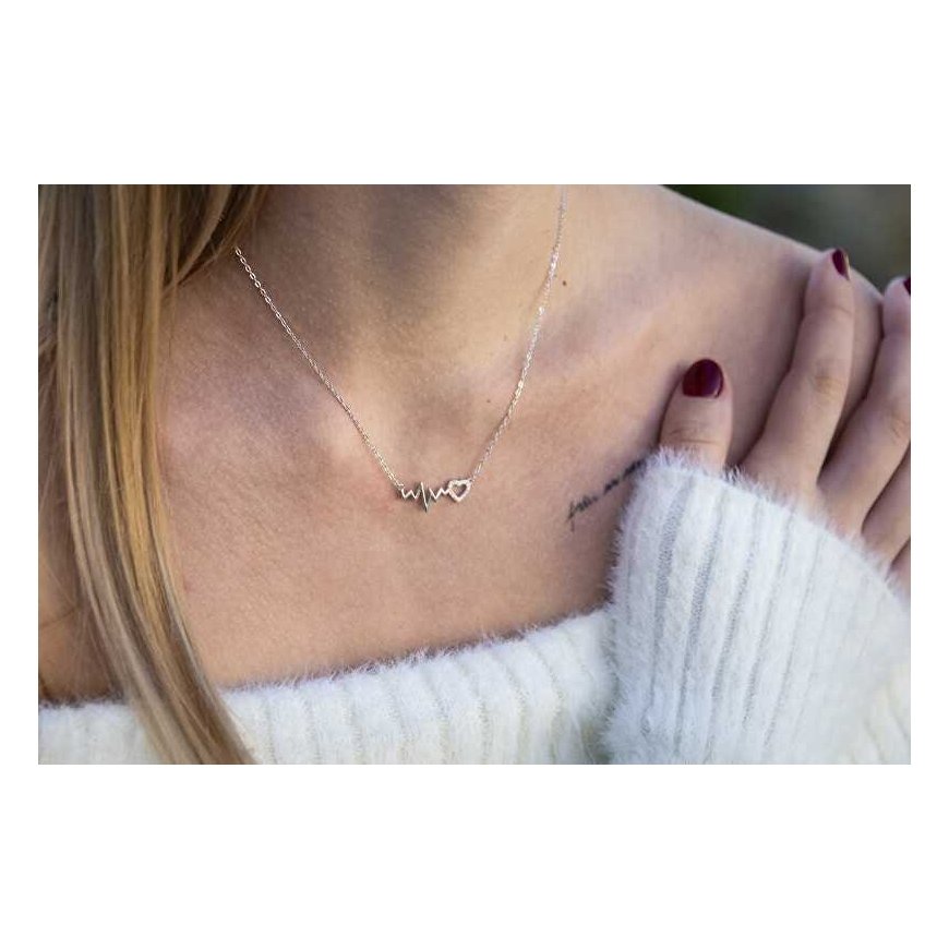 Agate Silver Necklace ECG Curve and Heart AGT-N015W – 2