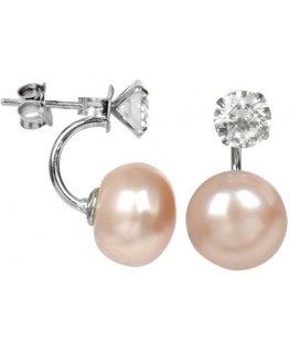 Jwl Luxury Pearls Silver earrings with real salmon pearl and crystal 2in1 JL0216