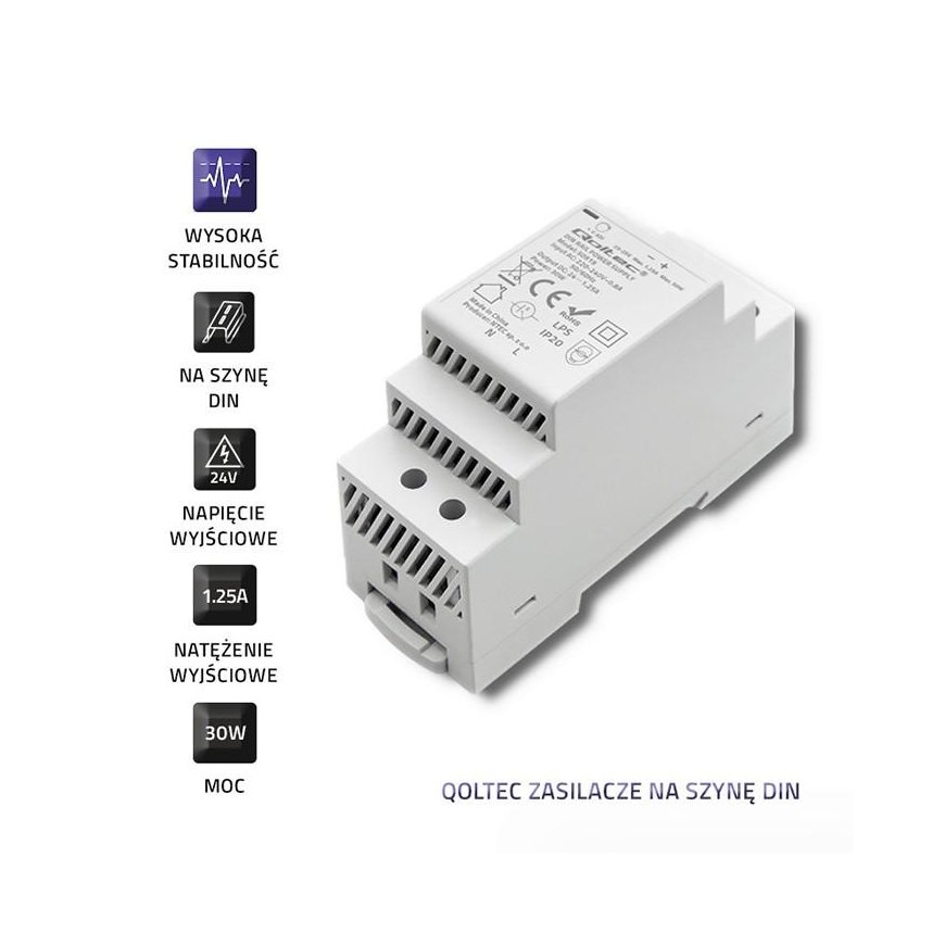 Qoltec DIN rail power supply | 30W | 24V | 1.25A | Gray