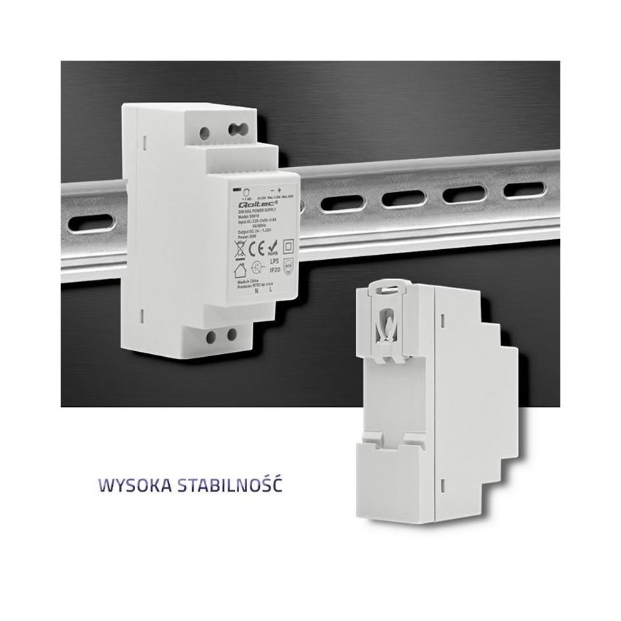 Qoltec DIN-kiskoon virtalähde | 30W | 24V | 1,25A | Harmaa – 4