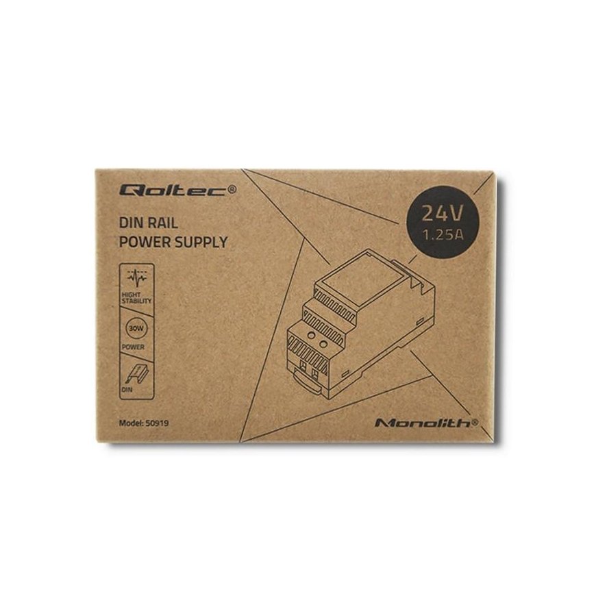 Qoltec DIN-kiskoon virtalähde | 30W | 24V | 1,25A | Harmaa – 5