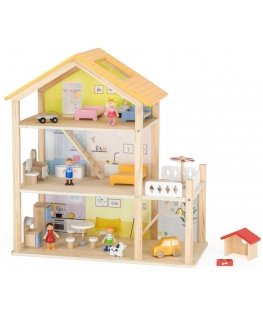 Viga Toys VIGA medinis lėlių namelio rinkinys su lėlėmis ir priedais