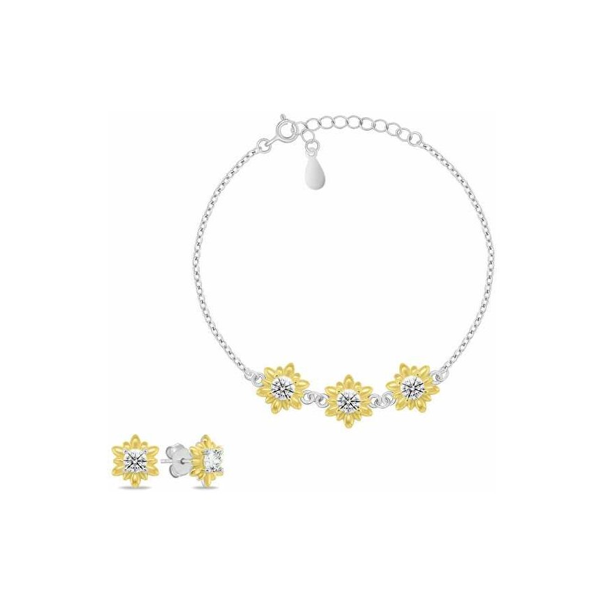 Brilio Silver Floral kaksisävyinen korusetti zirkoneilla SET279WY (korvakorut, rannekoru)