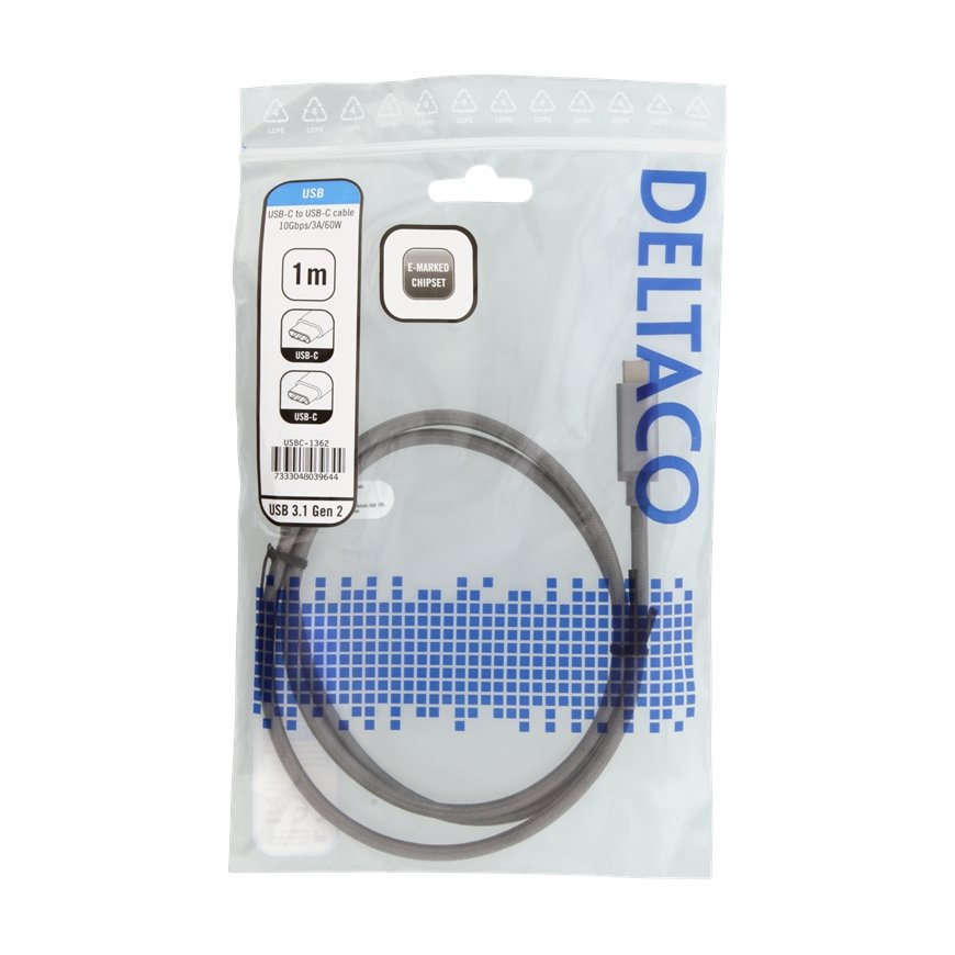 Deltaco USBC-1362 USB-kaabel USB 3.2 Gen 2 (3.1 Gen 2) 1 m Hall – 2