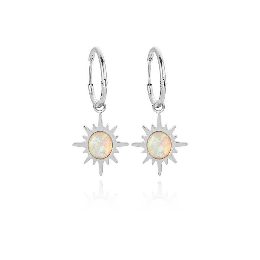 Troli Steel earrings with white synthetic opals 2in1
