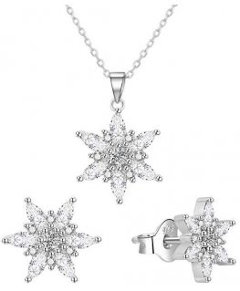 Agato Žavus silver snowflake jewelry set AGT-SET01W (necklace, pendant, earrings)