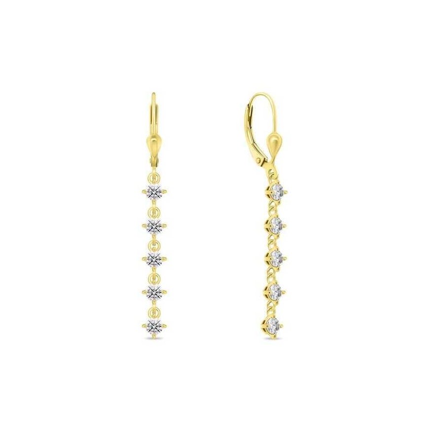 Brilio Silver Gorgeous gold-plated dangling earrings with clear zircons EA1008Y