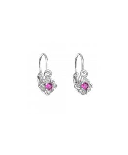 Evolution Group Silver children's earrings with fuchsia zircons 11175.3