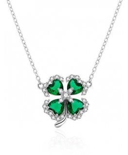Agate Silver Necklace Four-Leaf Clover AGT-N021WGR