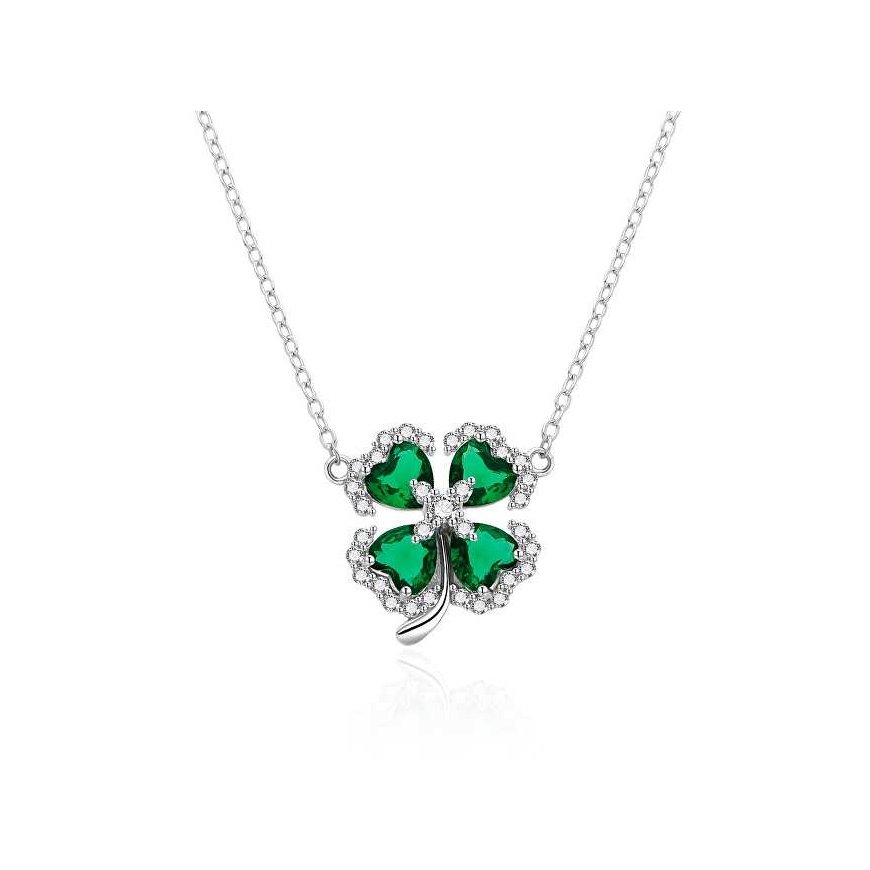 Agate Silver Necklace Four-Leaf Clover AGT-N021WGR