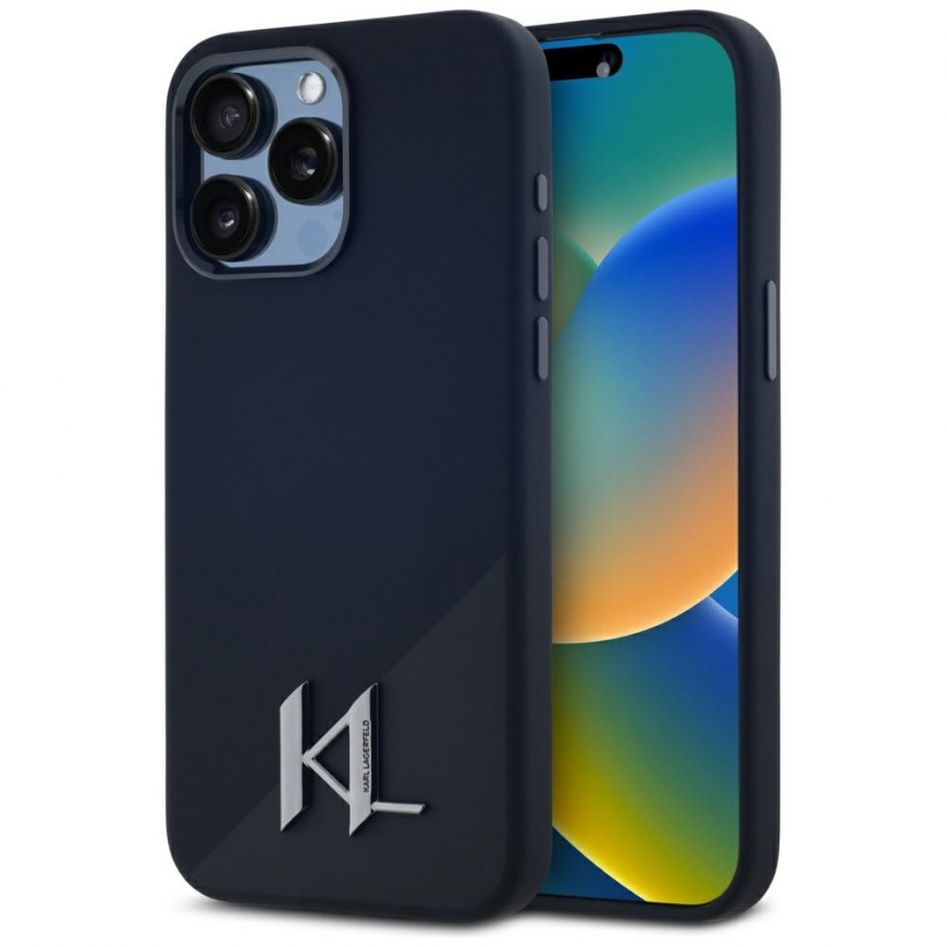 Karl Lagerfeld silicone Shadow Metal Initial MagSafe Apple iPhone 15 Pro case in black – 2
