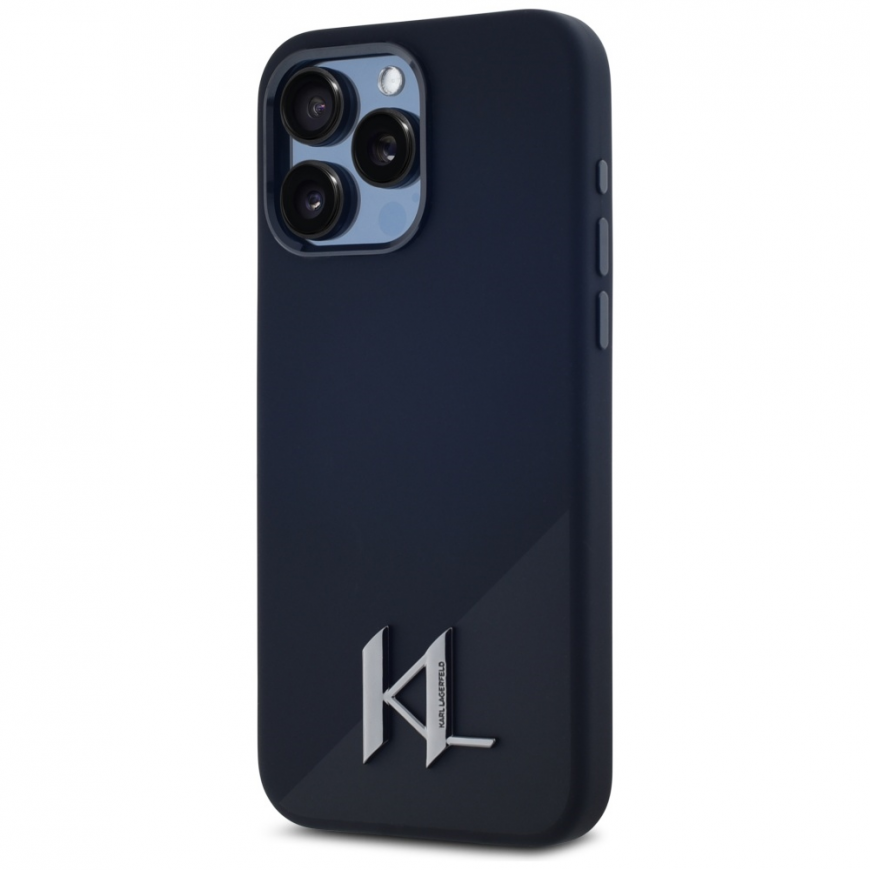 Karl Lagerfeld silicone Shadow Metal Initial MagSafe Apple iPhone 15 Pro case in black – 3