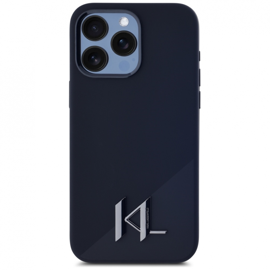 Karl Lagerfeld Silicone Shadow Metal Initial MagSafe Apple iPhone 15 Pro Case Musta – 4