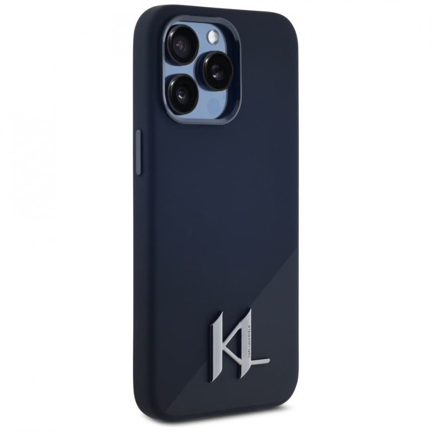 Karl Lagerfeld silicone Shadow Metal Initial MagSafe Apple iPhone 15 Pro case in black – 5