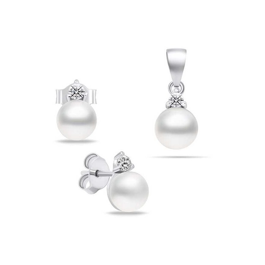 Brilio Silver Brilio Silver Elegant silver jewelry set with pearls SET227W (earrings, pendant)