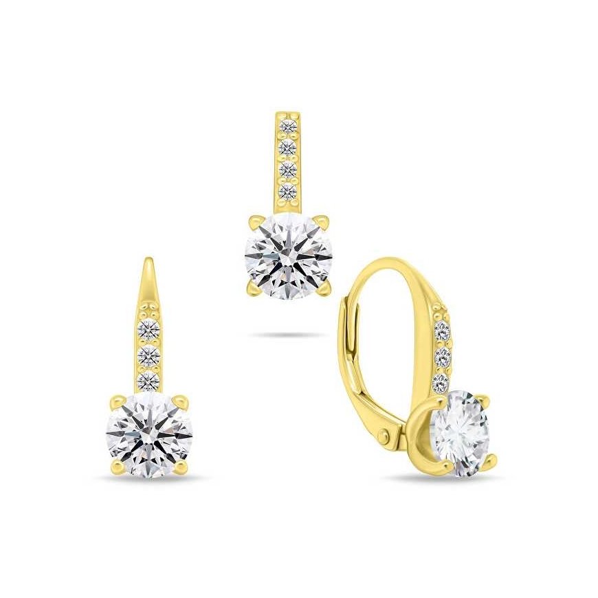 Brilio Silver Elegant gold-plated set with zircons SET274Y (pendant, dangle earrings)