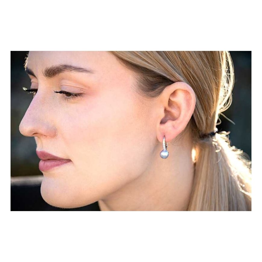 Agat Silver dangle earrings with pearls and zircons AGT-E093LW-P – 2