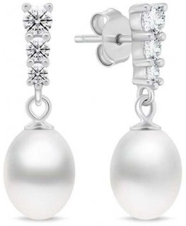 Brilio Silver Charming silver earrings with zircons and pearls EA1046W