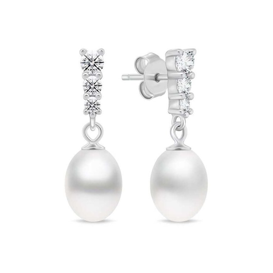 Brilio Silver Charming silver earrings with zircons and pearls EA1046W