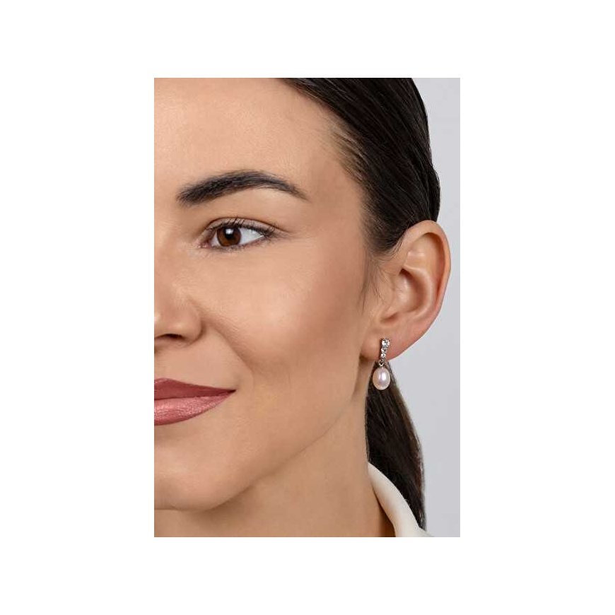 Brilio Silver Charming silver earrings with zircons and pearls EA1046W – 4