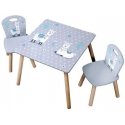 Children's table + 2 chairs, gray with llama patterns, KESPER Children's table + 2 chairs, gray with llama patterns, KESPER