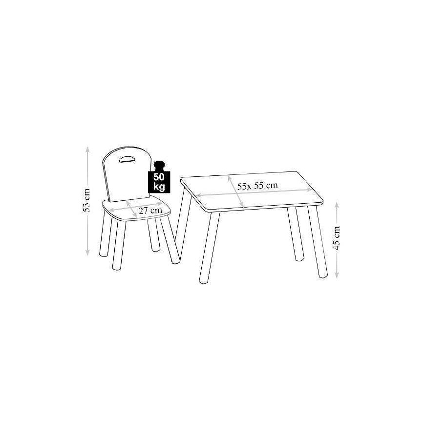 Children's table + 2 chairs, gray with llama patterns, KESPER – 3