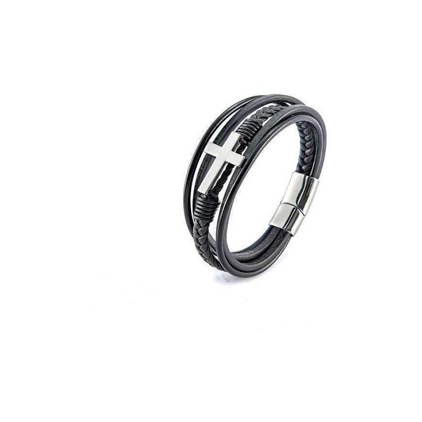 Troli Stylish leather bracelet with cross Leather VBS001SB-PET