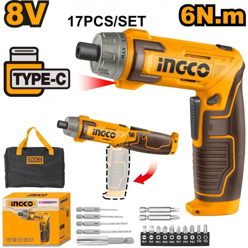 Ingco CSDLI0802 Akumuliatorinis suktuvas with integrated battery + set of accessories – 2