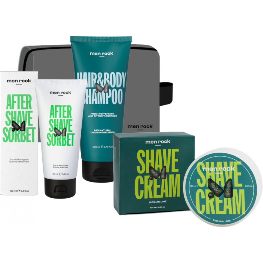 Men Rock London Men Rock Routine Goals Daily Grooming Kit kelioninis odos priežiūros priemonių rinkinys vyrams