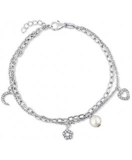 Jwl Luxury Pearls Dviguba sidabrinė apyrankė su žavesiu ir tikru perlu JL0802