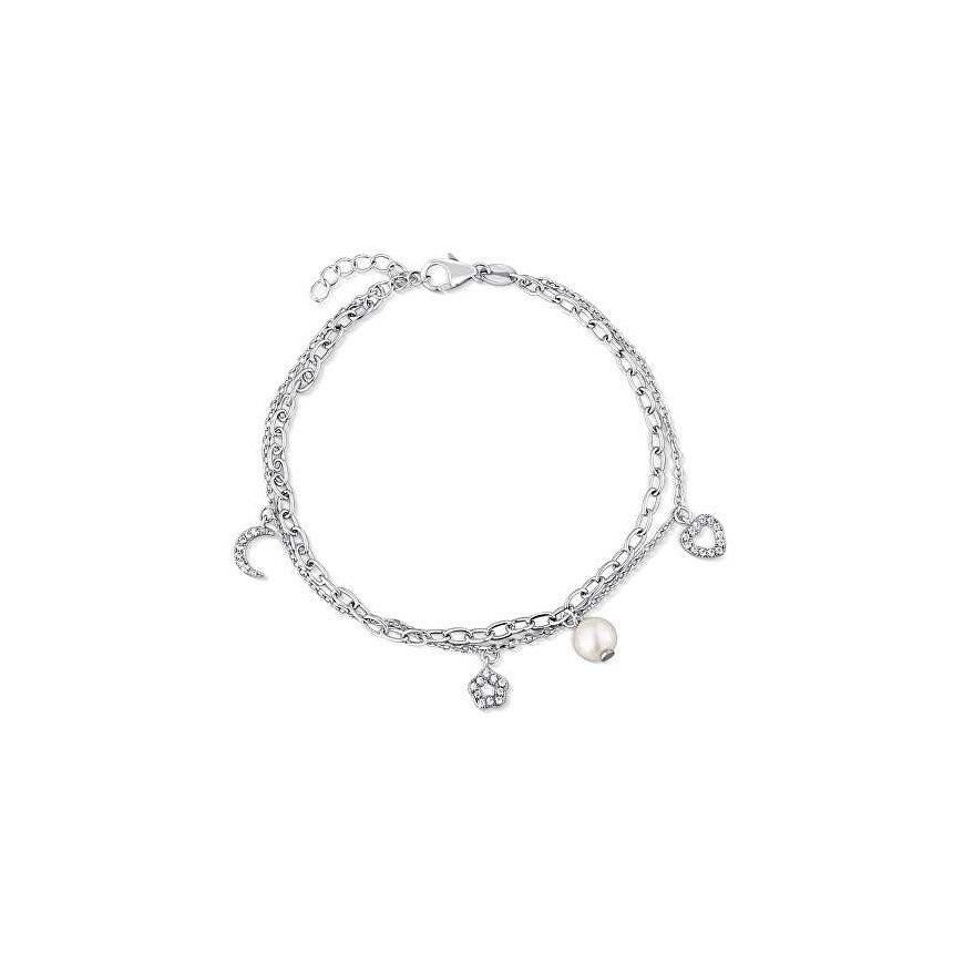 Jwl Luxury Pearls Double Silver Rannekoru Charm ja Real Pearl JL0802