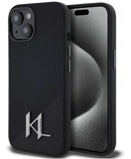 Karl Lagerfeld Silicone Shadow Metal Initial MagSafe Apple iPhone 15 Case Black