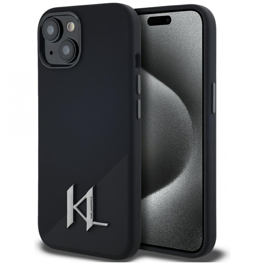 Karl Lagerfeld Silicone Shadow Metal Initial MagSafe Apple iPhone 15 Case Black – 2