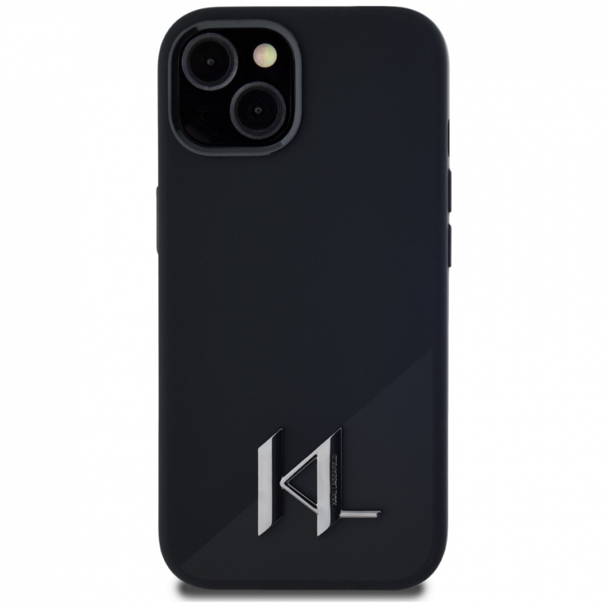 Karl Lagerfeld Silicone Shadow Metal Initial MagSafe Apple iPhone 15 Case Musta – 4