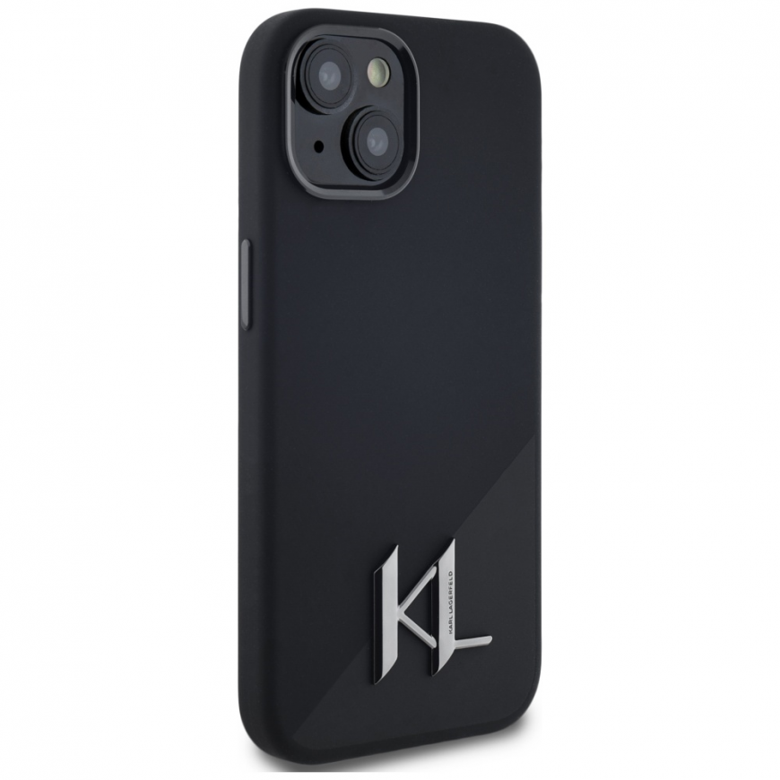 Karl Lagerfeld Silicone Shadow Metal Initial MagSafe Apple iPhone 15 Case Musta – 5