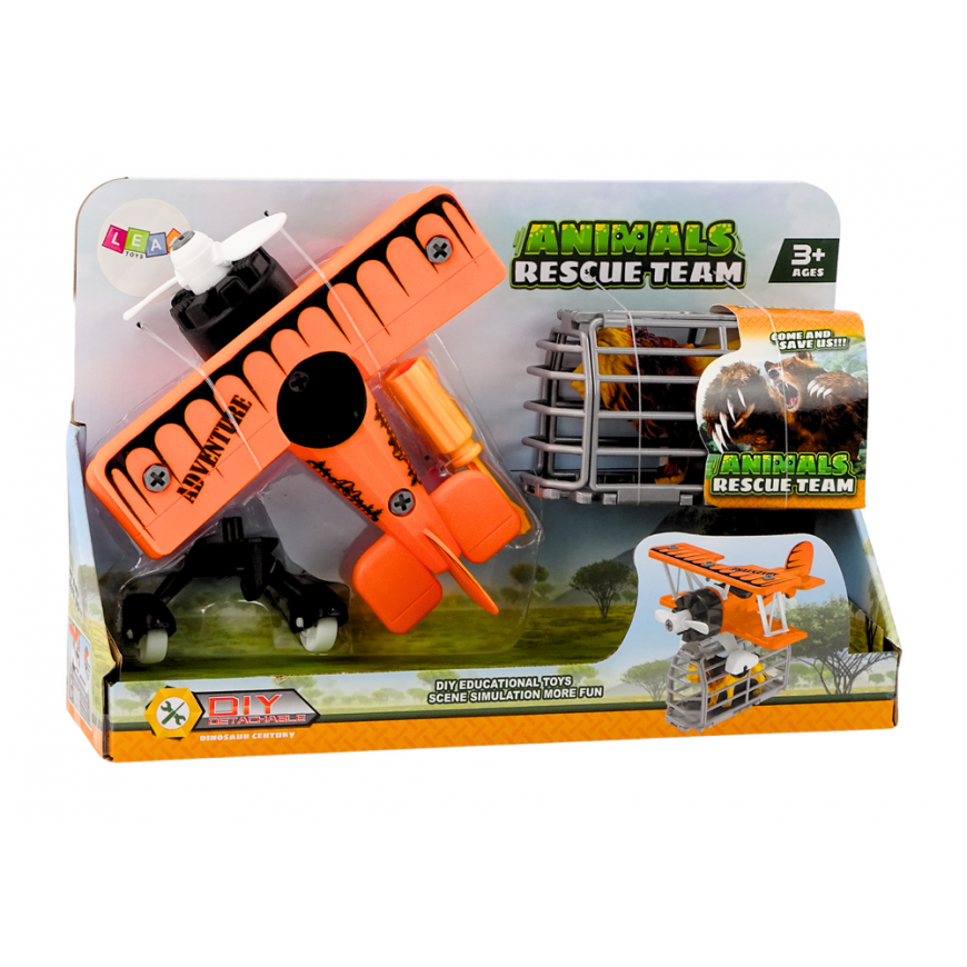 Lean Toys Airplane Light Airplane Animal Transport Cage Lion Screwdriver – 4
