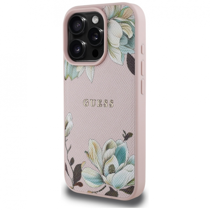 Guess Grained Printed Flower Pattern MagSafe Apple iPhone 16 Pro phone case pink – 3