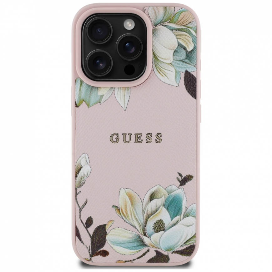 Guess Grained Printed Flower Pattern MagSafe Apple iPhone 16 Pro phone case pink – 4