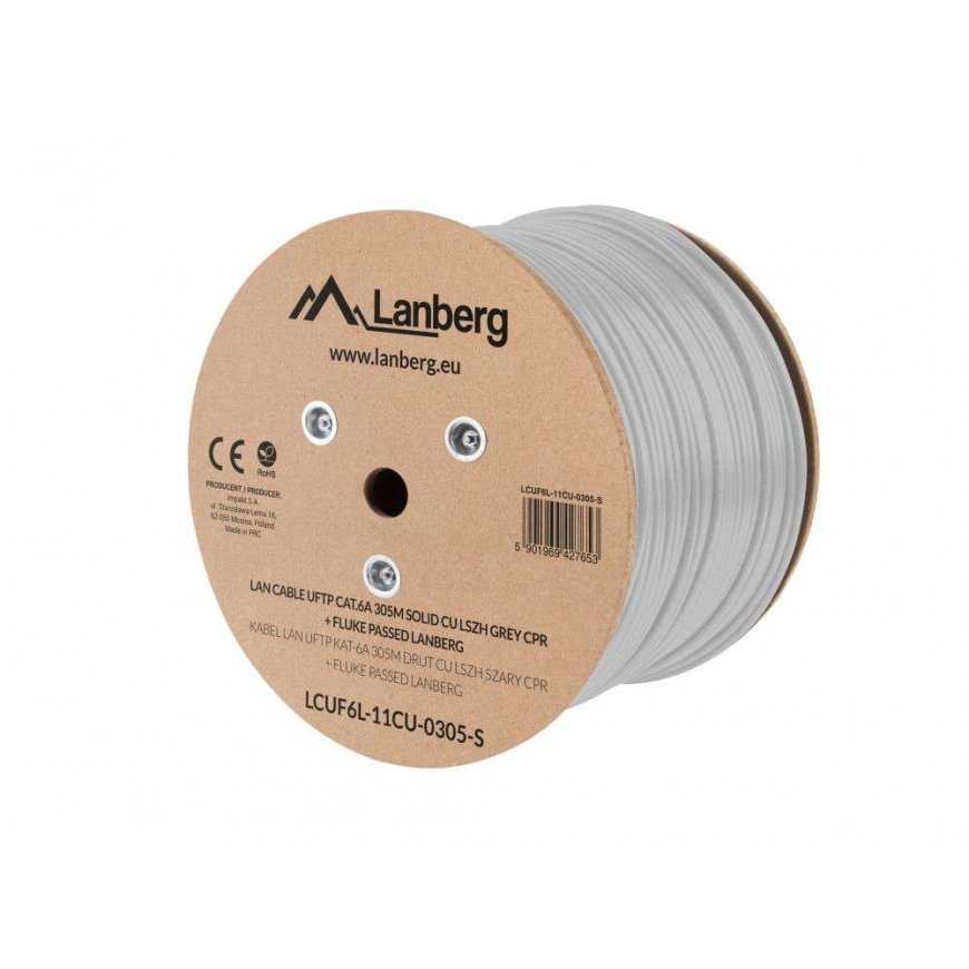 Cable LAN UTP kat.5e 100m drut CU grey CPR + fluke passed – 2